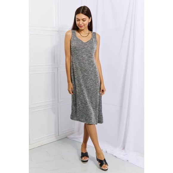 Culture Code Meet Me Halfway Full Size Heart Neck A-Line Dress In Charcoal - Picture 6 of 8
